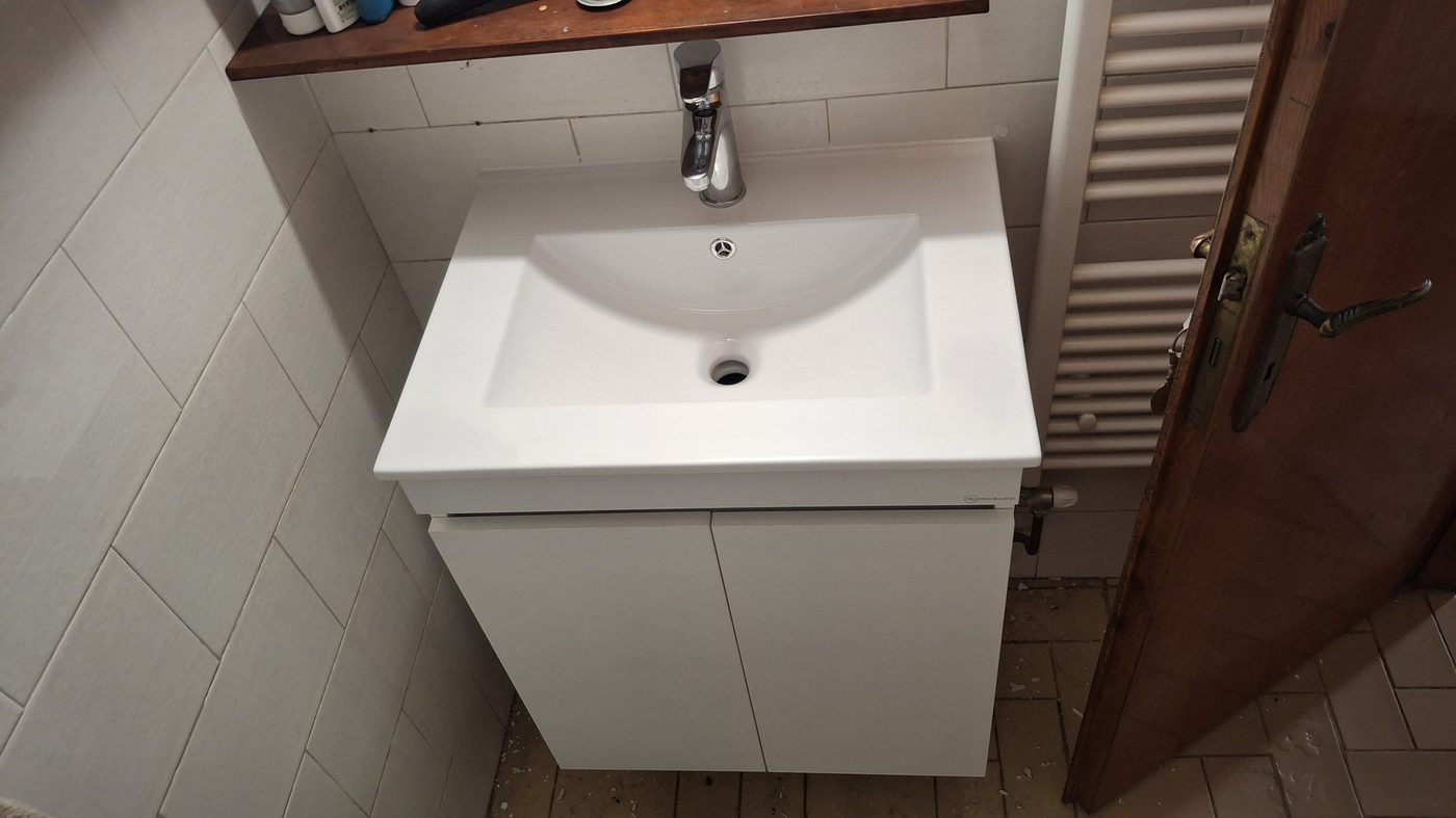 Finished bathroom sink and vanity installation